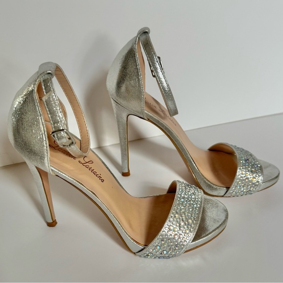 Silver heels with ankle strap and bling - Picture 3 of 7